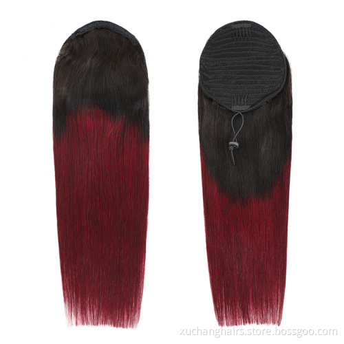 Wrap Around Ponytail Human Hair Straight Ponytail Hairpiece Ombre Color 1B30 Virgin Hair Ponytail Extension
